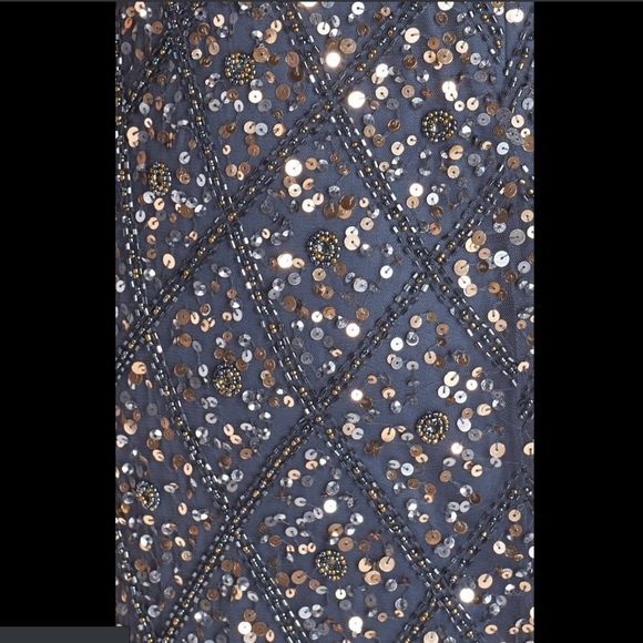 NWT Pisarro Nights‎ Embellished Mesh Gown Gunmetal Grey/Gold [SZ 4 ] - Picture 2 of 6